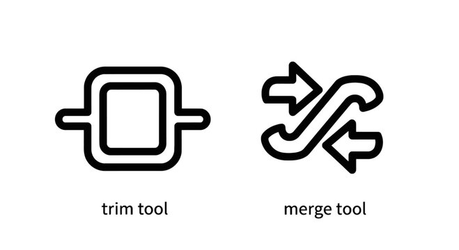 Software editing tools for digital trim and file merge functions with software production interface function application computer workflow