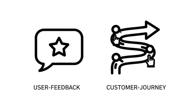 User experience icons set including feedback chat bubble and customer journey map with experience feedback customer business strategy marketing