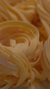 Close up fresh homemade linguini pasta. High quality FullHD footage
