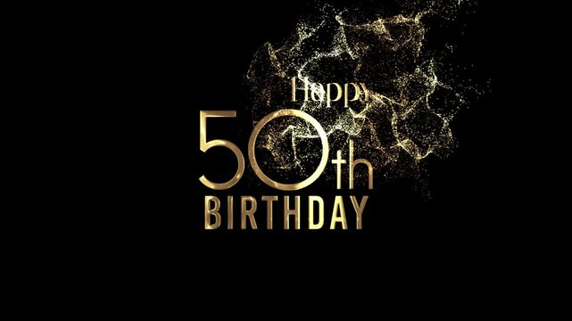Beautiful Happy 50th Birthday Banner with Gold Particles and Transparent Background