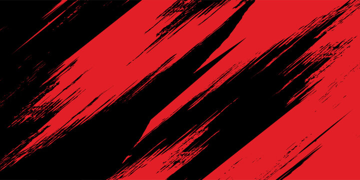 Red and Black Grunge Abstract Background. Dynamic Vector Paint Brush Strokes Pattern for Sport Jersey, Racing Livery, Automotive Decal, Gaming Wallpaper, Aggressive Modern Textured Banner Design.