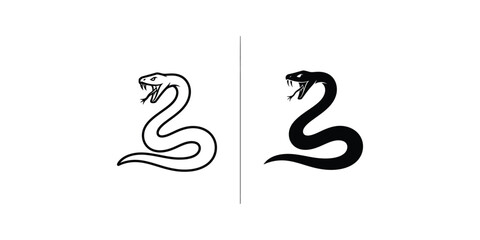 Minimalist Snake Logo Set Featuring Outline and Solid Black Silhouette Icons