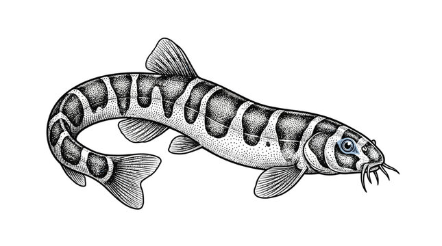 Detailed illustration of catfish side view.