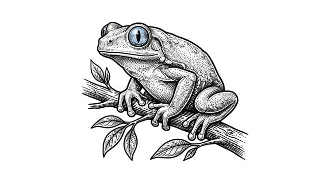 Frog Sitting on a Branch Alone.