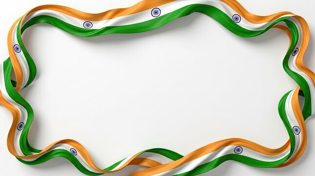 Indian independence day frame saffron white green ribbon border for august 15th celebrations