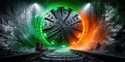 Naklejka premium Powerful tunnel machine carves a path through the earth