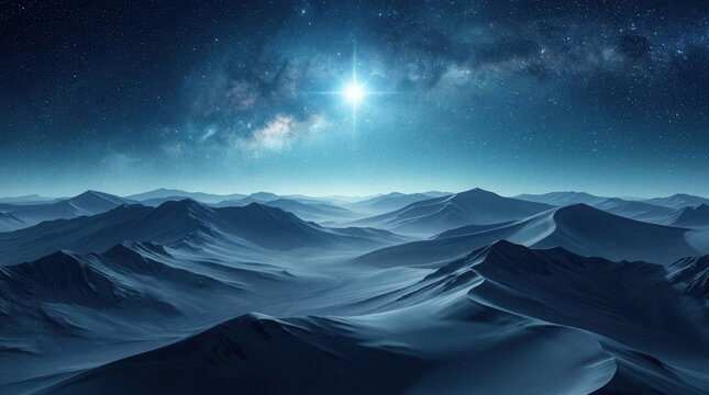 Night sky with stars over desert dunes photo illustration