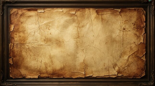 Retro design featuring textures of old paper and wood within a vintage book with a yellowed grunge-like border and medieval scene.