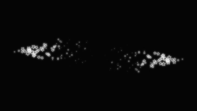 Sparkle glittering star effect with swirling sparkling white stars, glowing magic dust trail, glitter particle tail animation, shining twinkle sparkle on solid black background. 4k