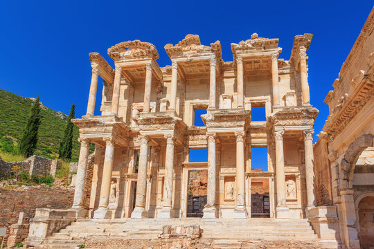 Ephesus city. Facade of Celsus Library at the ancient Greek city. İzmir Province, Turkey.