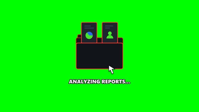 Analyzing reports folder icon animation for business data management