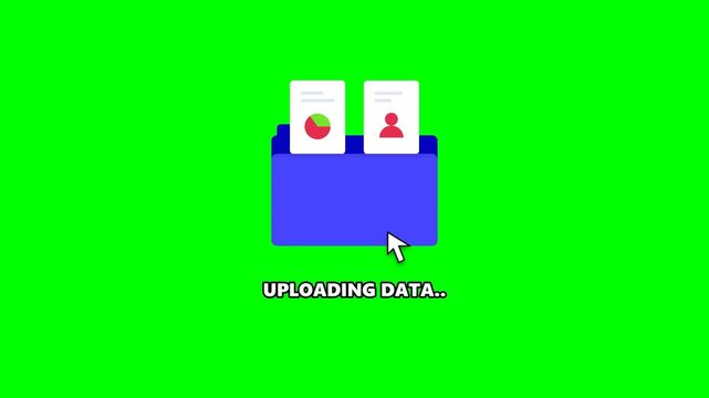 Uploading data folder icon animation with cursor on green screen