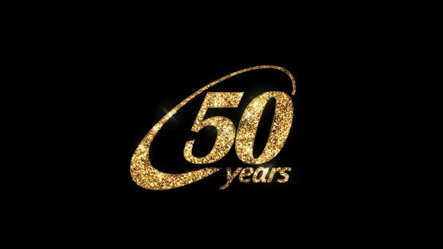 Beautiful 50th Anniversary Congratulations Banner in a golden style with golden glow and transparent background, congratulatory logo