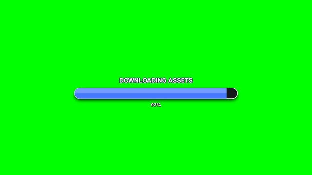 Downloading assets progress bar animation on a green screen background