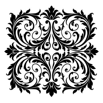 Symmetrical black floral ornament decorative square design with ornament