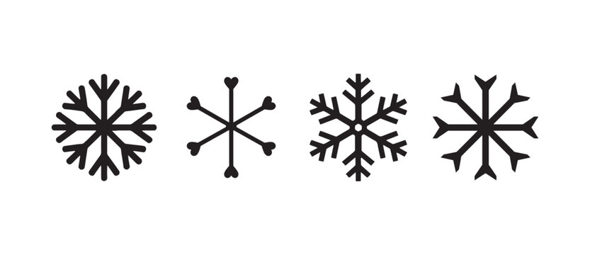 Black snowflake icon set&ndash;Minimalist winter snow crystal vector silhouette collection