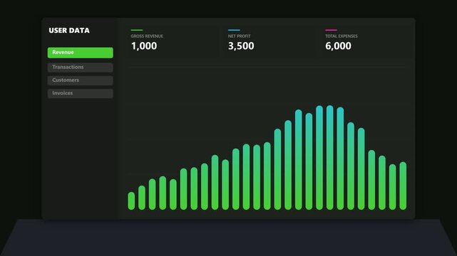 User data dashboard showing digital revenue growth with bar chart analytics