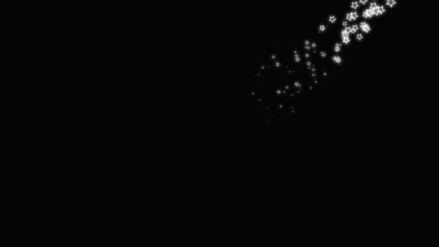 Glittering star line and circle sparkle on black background, luxury white glitter star trail, magical pixie dust path, glowing twinkle particles, christmas stars animation. 4k