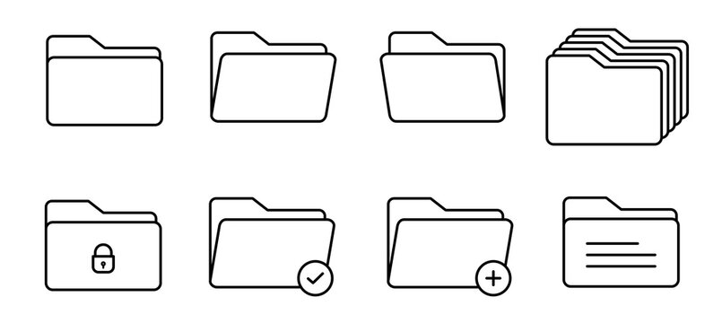 folder outline icon set file management vector collection