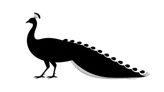 Elegant Peacock silhouette standing proud against a bright setting with its tail fanned out in a stylized display