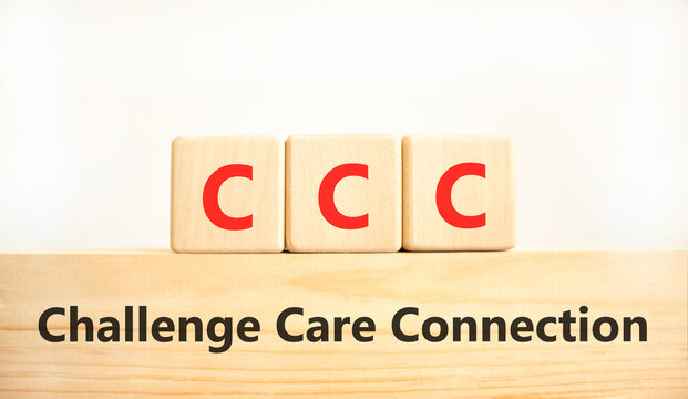 CCC challenge care connection symbol. Concept words CCC challenge care connection on beautiful wooden blocks. Beautiful white background. Business CCC challenge care connection concept. Copy space.
