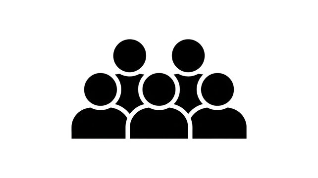 Group of five people icon with solid fill representing community and teamwork during collaboration