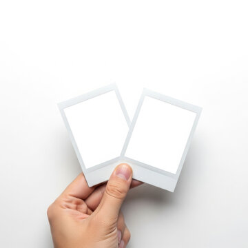 Hand holding two blank business cards isolated on transparent background