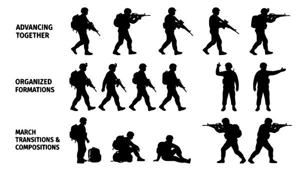 Soldier Marching Formation Silhouette Bundle Vector Illustration