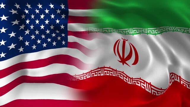 Realistic United States and Iran Flags Waving Side by Side Seamless Loop 4K International Relations Background