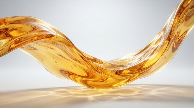 Dynamic flow of golden motor oil liquid.
