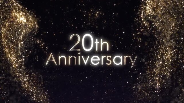 Happy anniversary banner with gold particles, beautiful golden congratulations for the 20th anniversary
