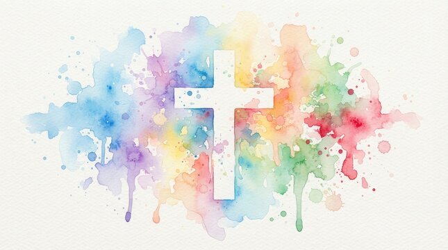 Banner and watercolor Easter theme border with a Christian cross clipart element
