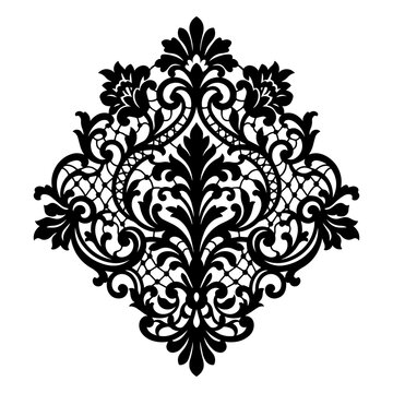 Decorative black lace damask floral pattern ornament motif with ornament