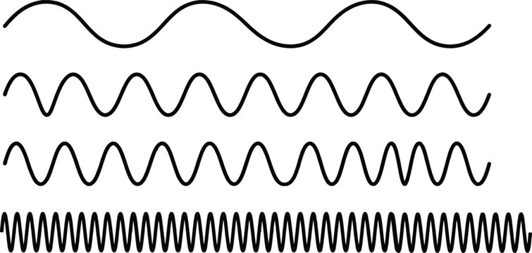 Set of four sine waves with different frequencies, vector illustration of wave patterns with varying oscillation rates