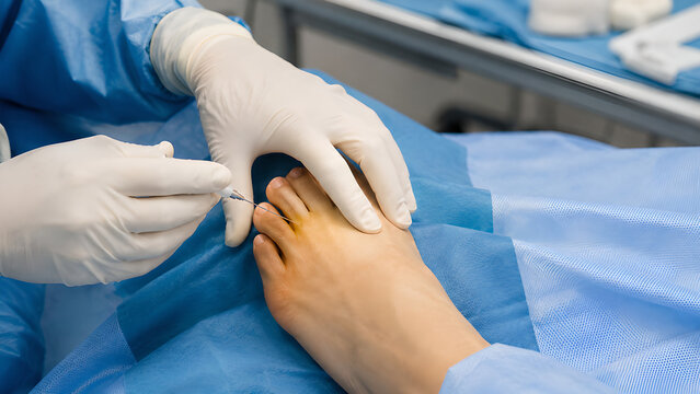 Morton neuroma forefoot examination and treatment procedure showing metatarsalgia pain assessment in a clinical podiatry setting for medical education, patient communication, and healthcare use