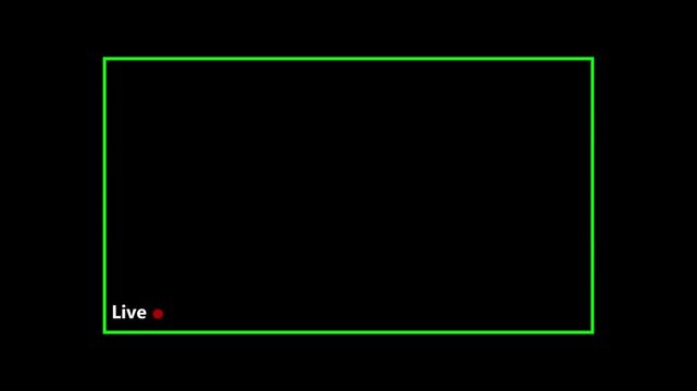 Glowing live streaming frame animation. Streaming game live stream overlay motion graphics. Video from media player or streaming service. Live streaming frame animation on black background.