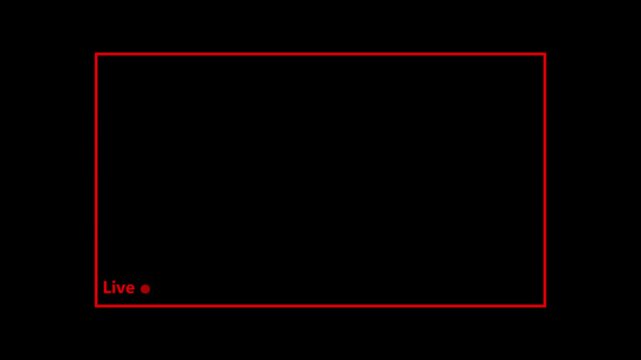 Glowing live streaming frame animation. Streaming game live stream overlay motion graphics. Video from media player or streaming service. Live streaming frame animation on black background.