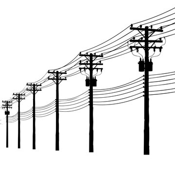 Wooden utility poles with transformers and power lines transformer electricity