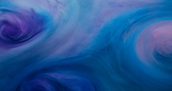 Vapor flow. Ink swirl. Violet blue art smoke liquid stream whirl blend color. Fume shimmering vortex abstract water blur background.