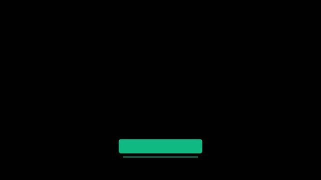 Green rounded rectangle button with a thin horizontal line appears in this smooth digital animation motion video clip for ui