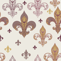 Fashion floral seamless vector fabric pattern with fleur de lis vintage style © Mary fleur