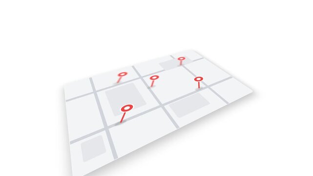 Interactive digital map interface featuring multiple red location pins appearing in a seamless motion animation for modern navigation video clip