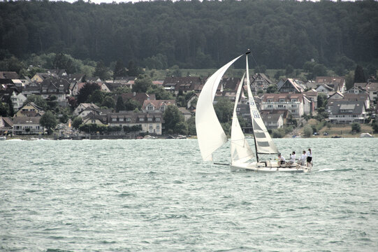 Yacht with spinnaker on Lake Constance