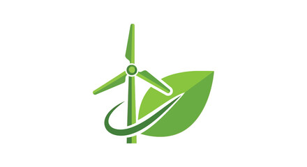 Wind turbine and leaf icon flat green design on white background © ANISURRAHMAN