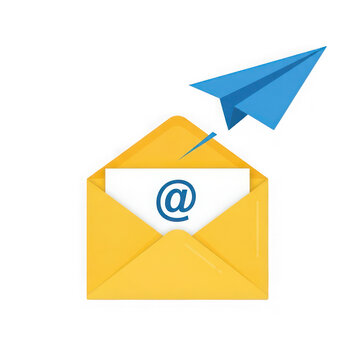 Yellow envelope with paper plane flying out isolated on transparent