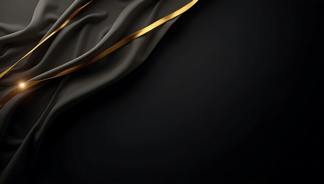 Elegant Black Fabric with Golden Accents and Light Streaks.
