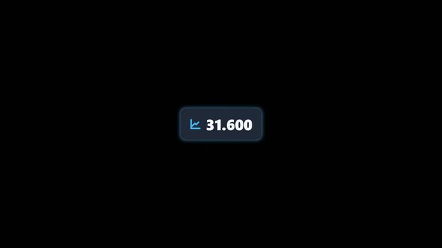 Digital counter displaying rising financial statistics in a smooth motion animation clip with dark interface and white bold numeric font
