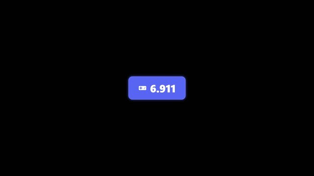 Digital blue button interface displays increasing numerical values in a smooth animated motion sequence for modern user experience video clip