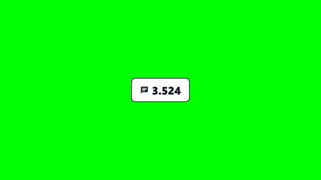 Digital counter animation displaying rapidly increasing numeric values with a speech bubble icon on a vibrant green screen video clip