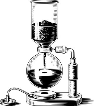 Vintage de una cafetera de sif&oacute;n de vidrio utilizada para preparar caf&eacute; de especialidad en un estilo cl&aacute;sico